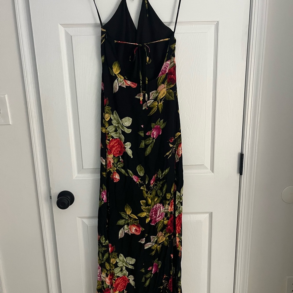 Floral Halter Maxi Dress - Black and Red - Picture 6 of 10